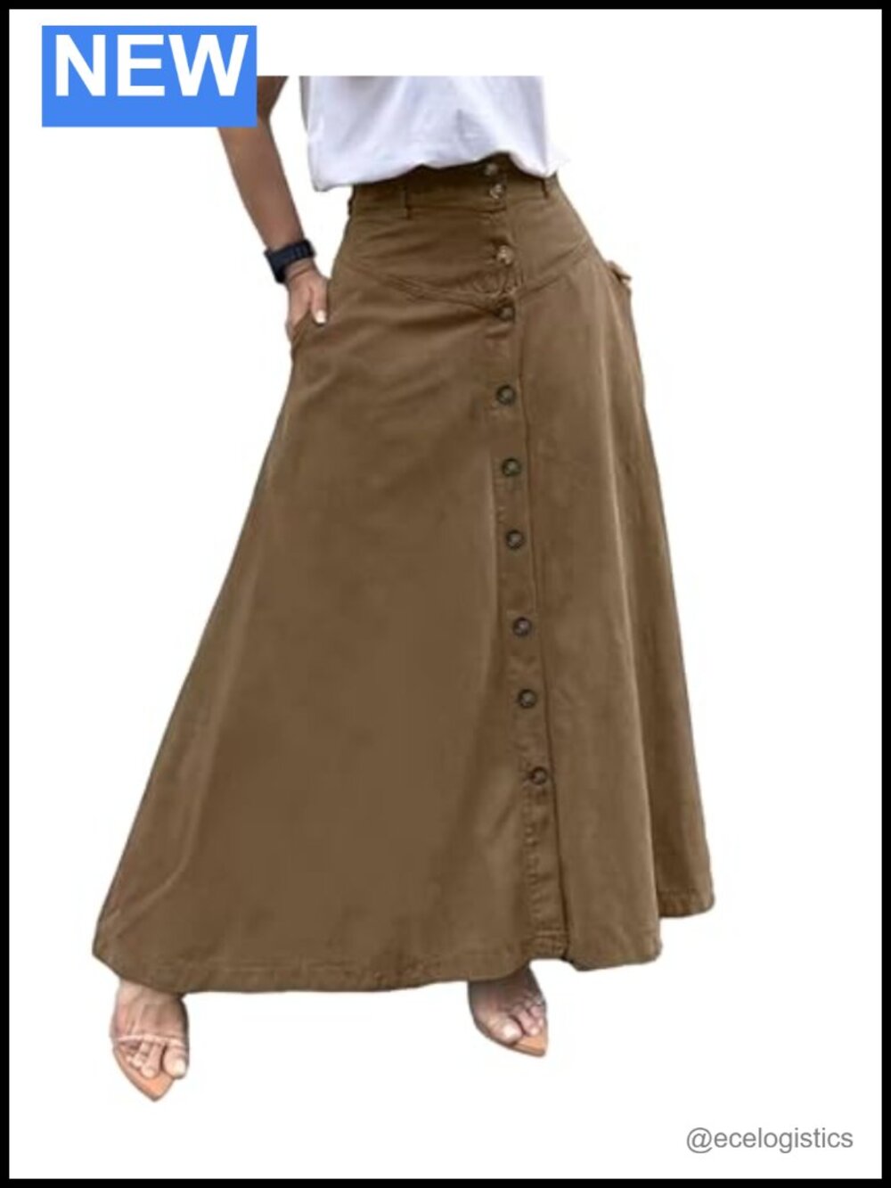 Women's A-Line Maxi Cargo Skirt with Pockets High Waist Utility